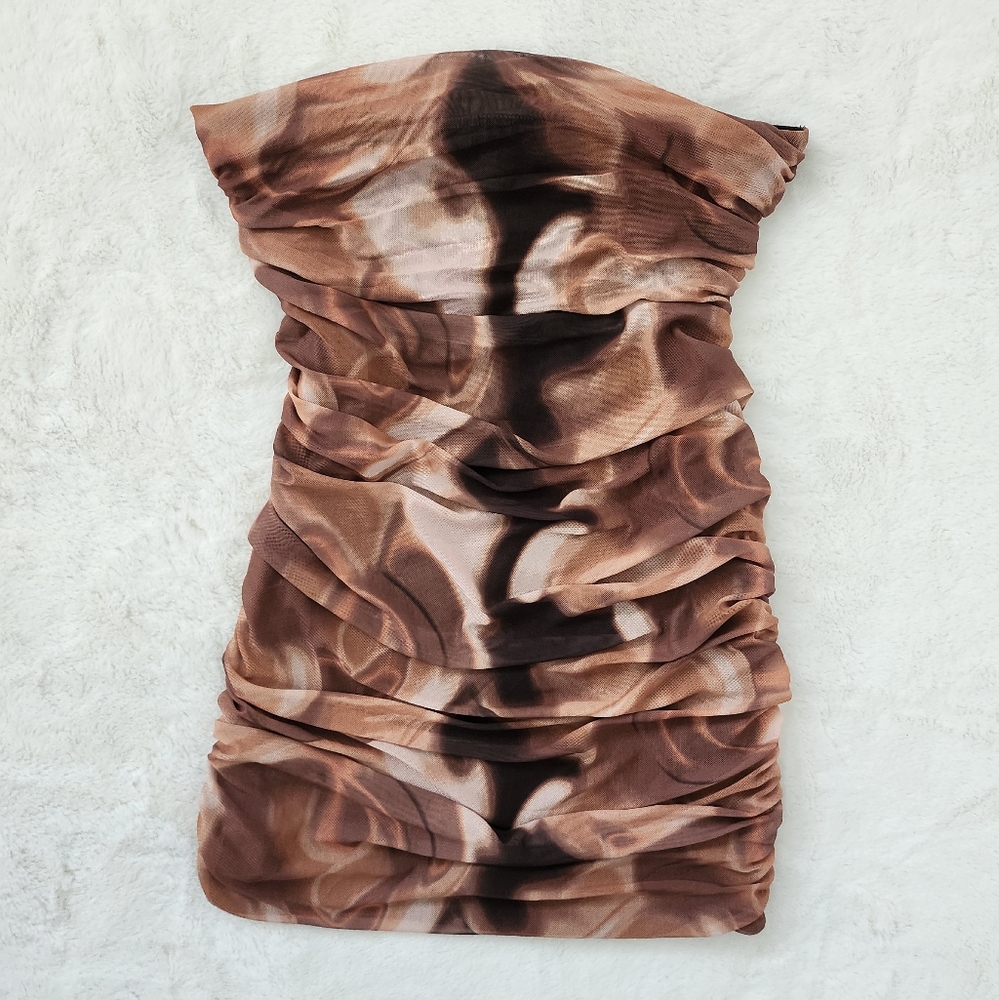 Brown Mesh Mini Dress
